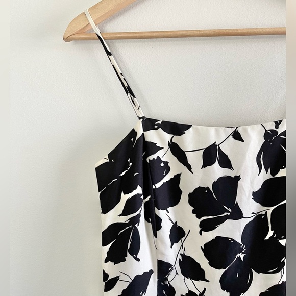Vintage Ann Taylor Preppy Black White 100% Silk 90s Y2K Floral Satin Mini Dress - Picture 4 of 6